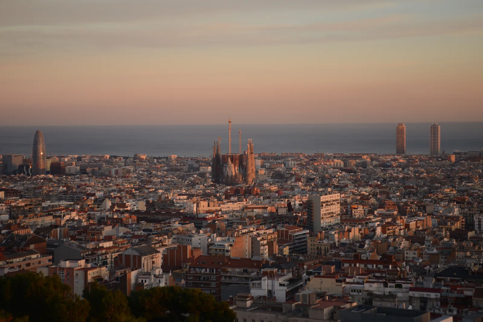 The Barcelona skyline seen from Park Güell, Spain.
